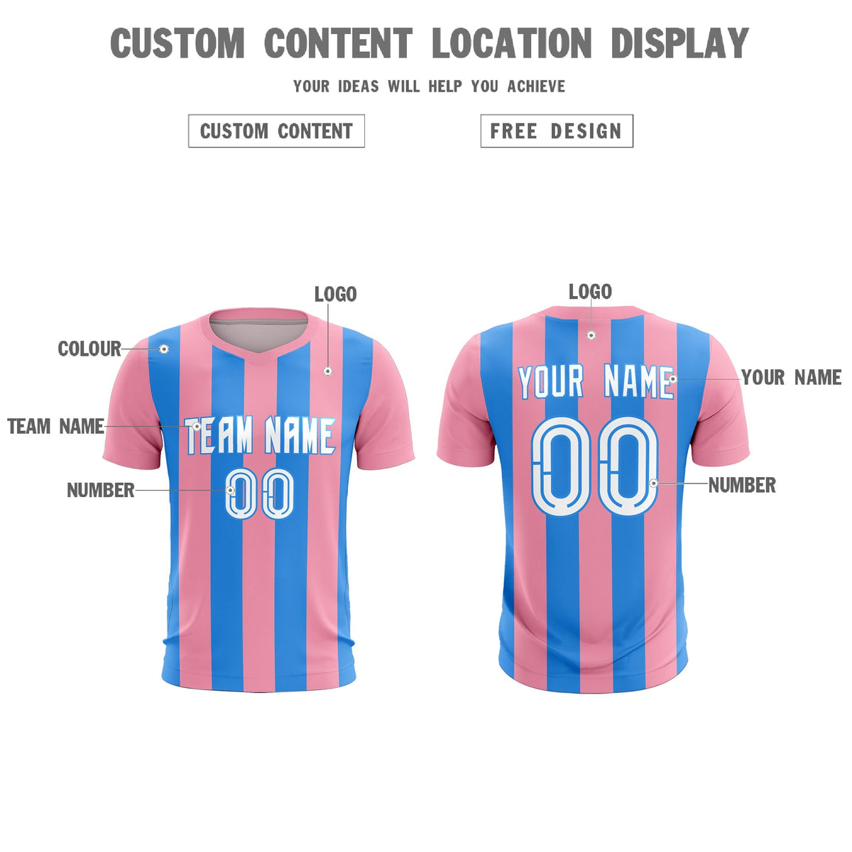 Custom Light Pink Powder Blue Vertical Stripes Casual Outdoor Football Kits Jersey