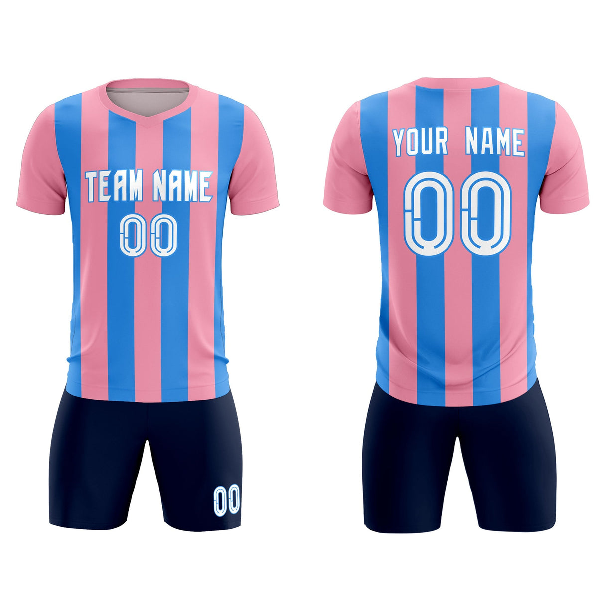 Custom Light Pink Powder Blue Vertical Stripes Casual Outdoor Football Kits Jersey