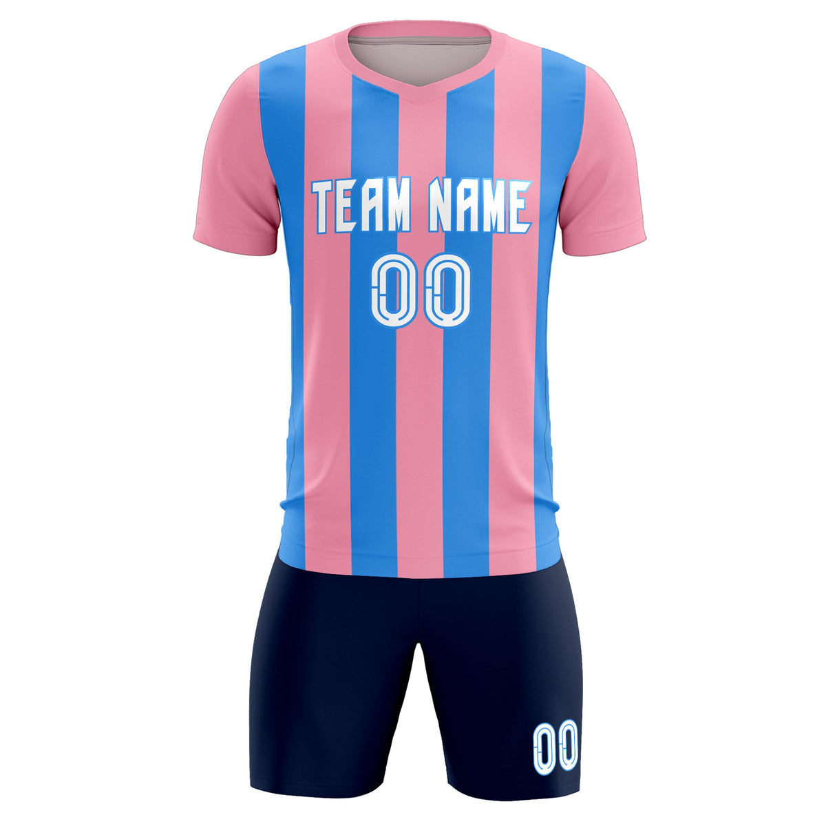 Custom Light Pink Powder Blue Vertical Stripes Casual Outdoor Football Kits Jersey
