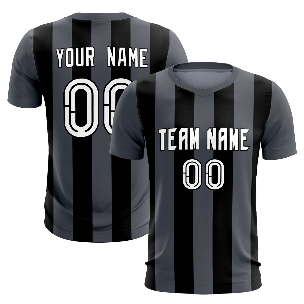 Custom Dark Gray Black Vertical Stripes Casual Outdoor Football Kits Jersey