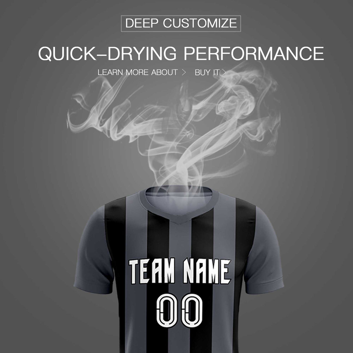 Custom Dark Gray Black Vertical Stripes Casual Outdoor Football Kits Jersey