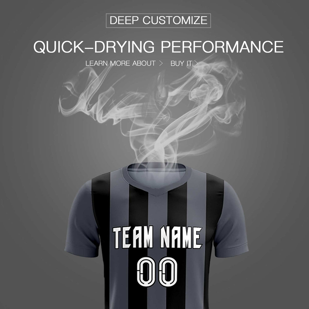 Custom Dark Gray Black Vertical Stripes Casual Outdoor Football Kits Jersey