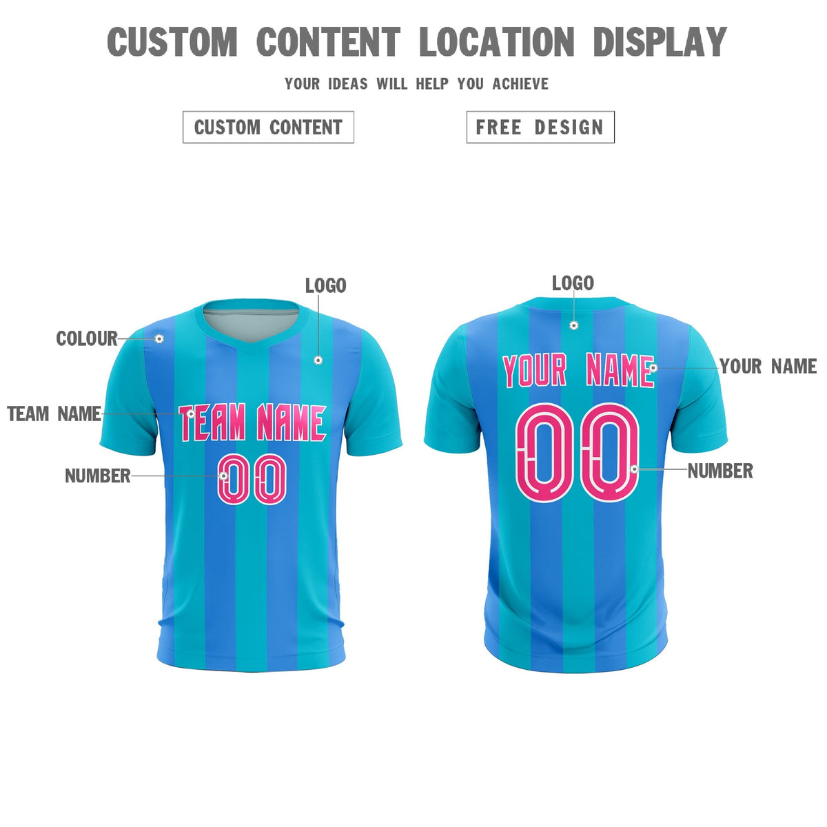 Custom Sky Blue Powder Blue Vertical Stripes Casual Outdoor Football Kits Jersey