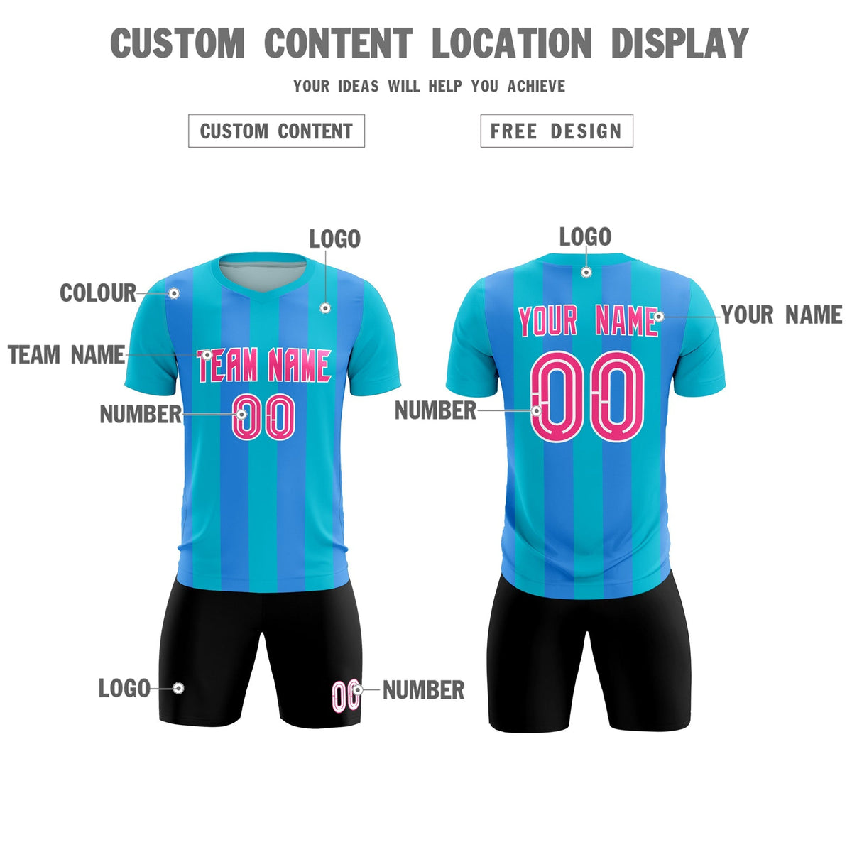 Custom Sky Blue Powder Blue Vertical Stripes Casual Outdoor Football Kits Jersey