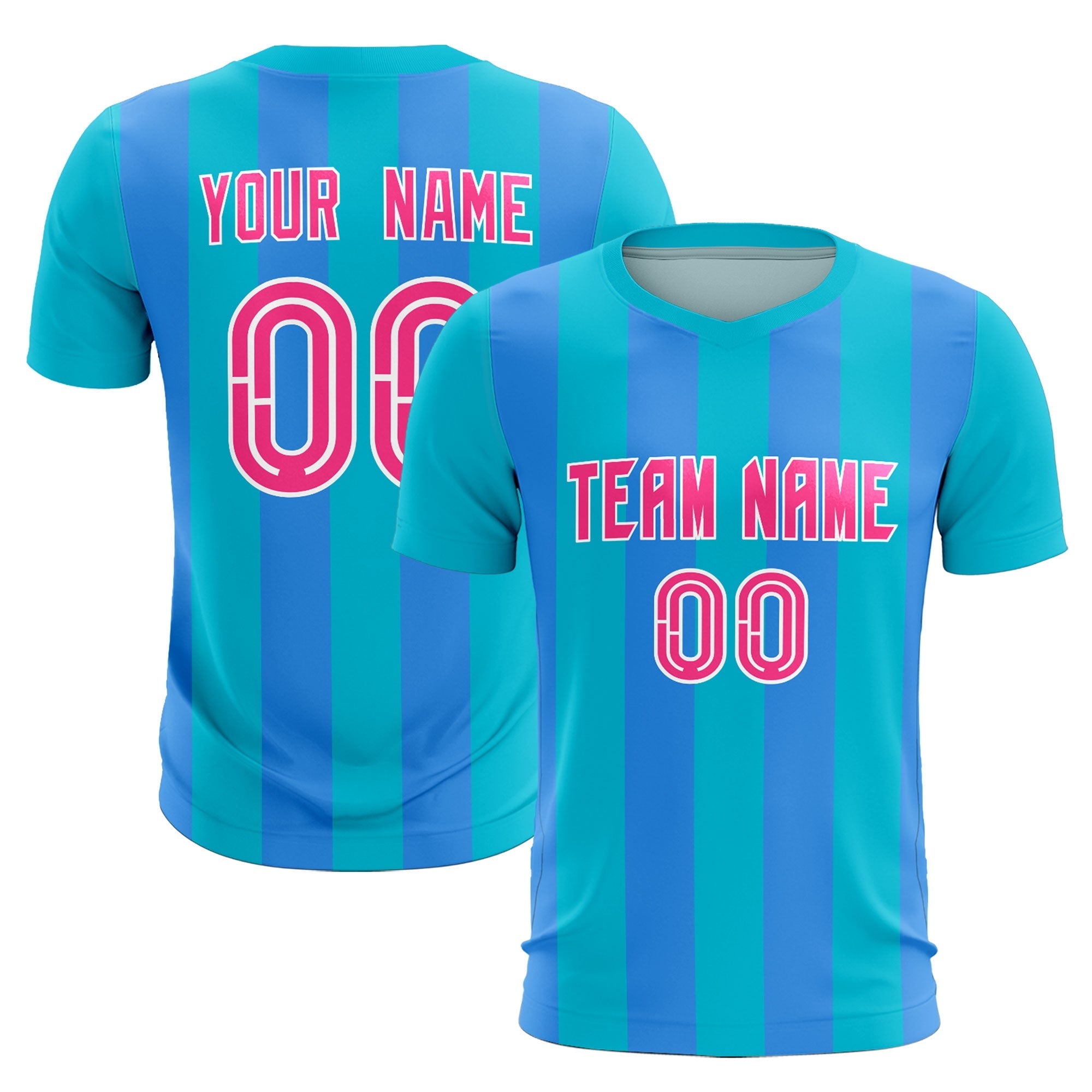 Custom Sky Blue Powder Blue Vertical Stripes Casual Outdoor Football Kits Jersey