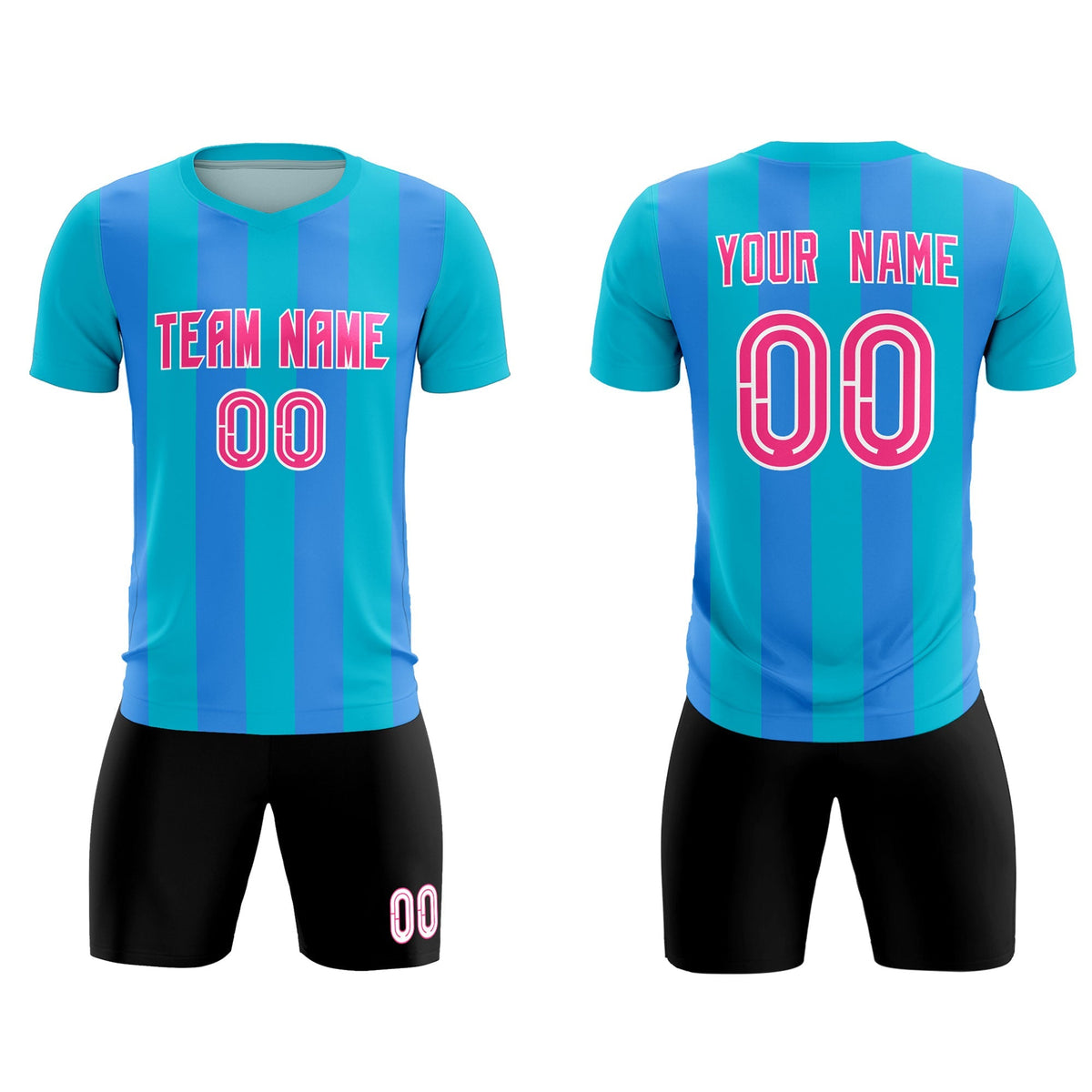 Custom Sky Blue Powder Blue Vertical Stripes Casual Outdoor Football Kits Jersey