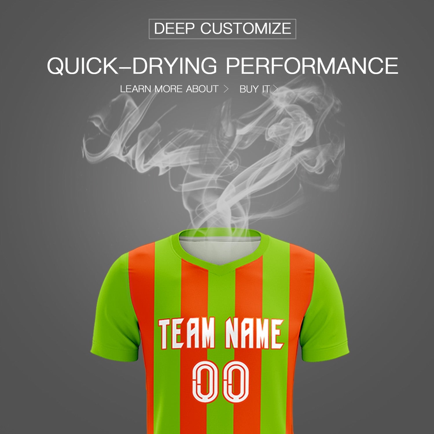 Custom Neon Green Orange Vertical Stripes Casual Outdoor Football Kits Jersey