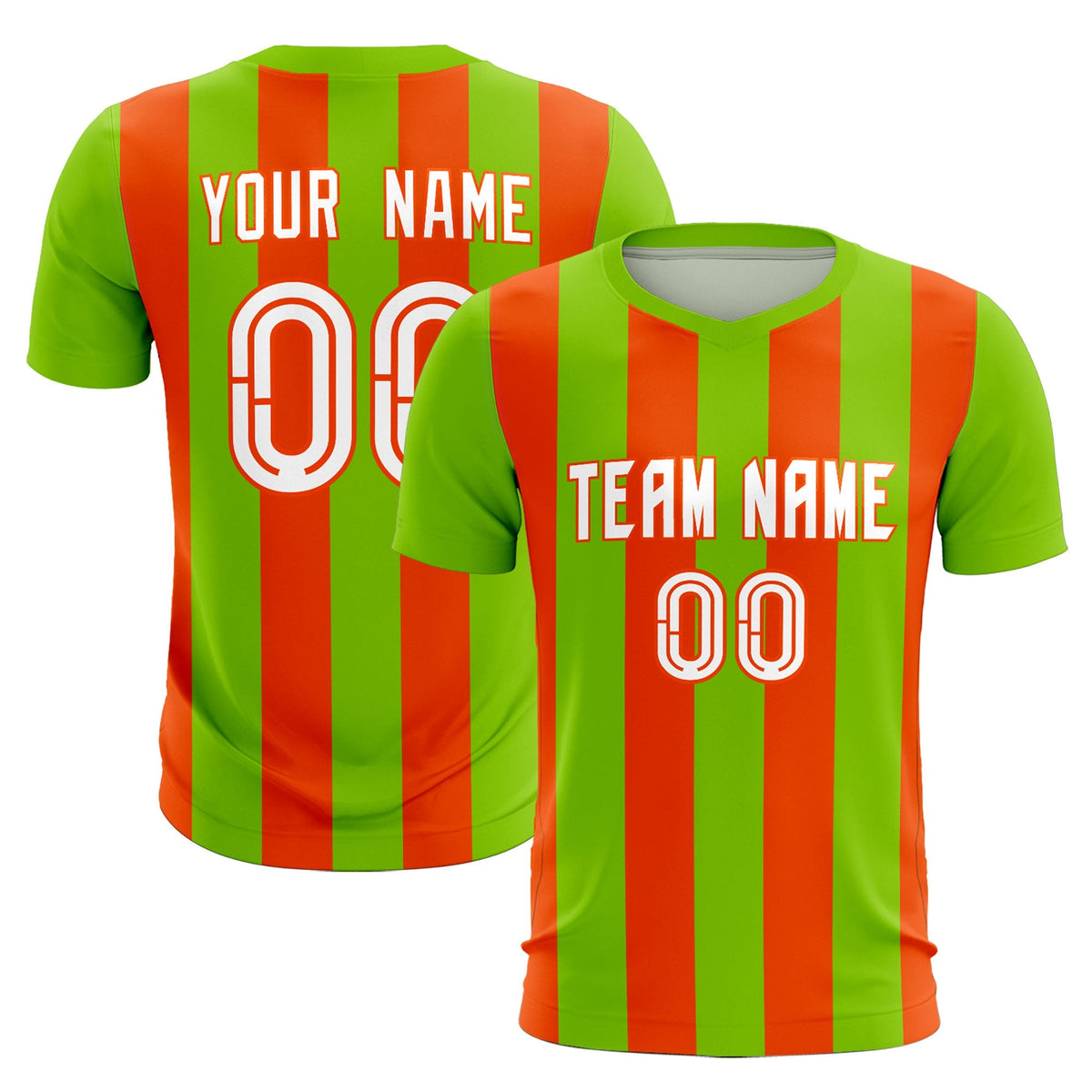 Custom Neon Green Orange Vertical Stripes Casual Outdoor Football Kits Jersey