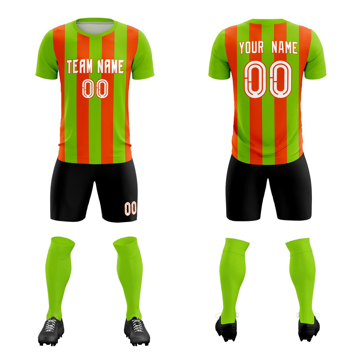 Custom Neon Green Orange Vertical Stripes Casual Outdoor Football Kits Jersey