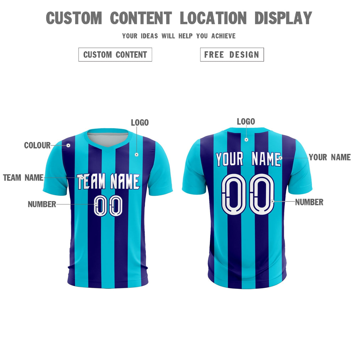 Custom Sky Blue Royal Vertical Stripes Casual Outdoor Football Kits Jersey