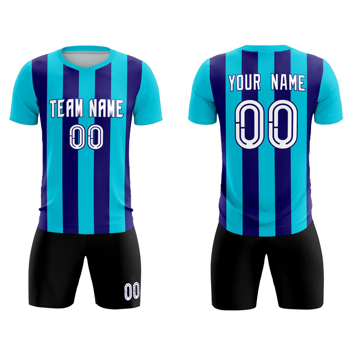 Custom Sky Blue Royal Vertical Stripes Casual Outdoor Football Kits Jersey
