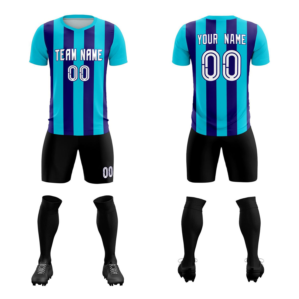 Custom Sky Blue Royal Vertical Stripes Casual Outdoor Football Kits Jersey