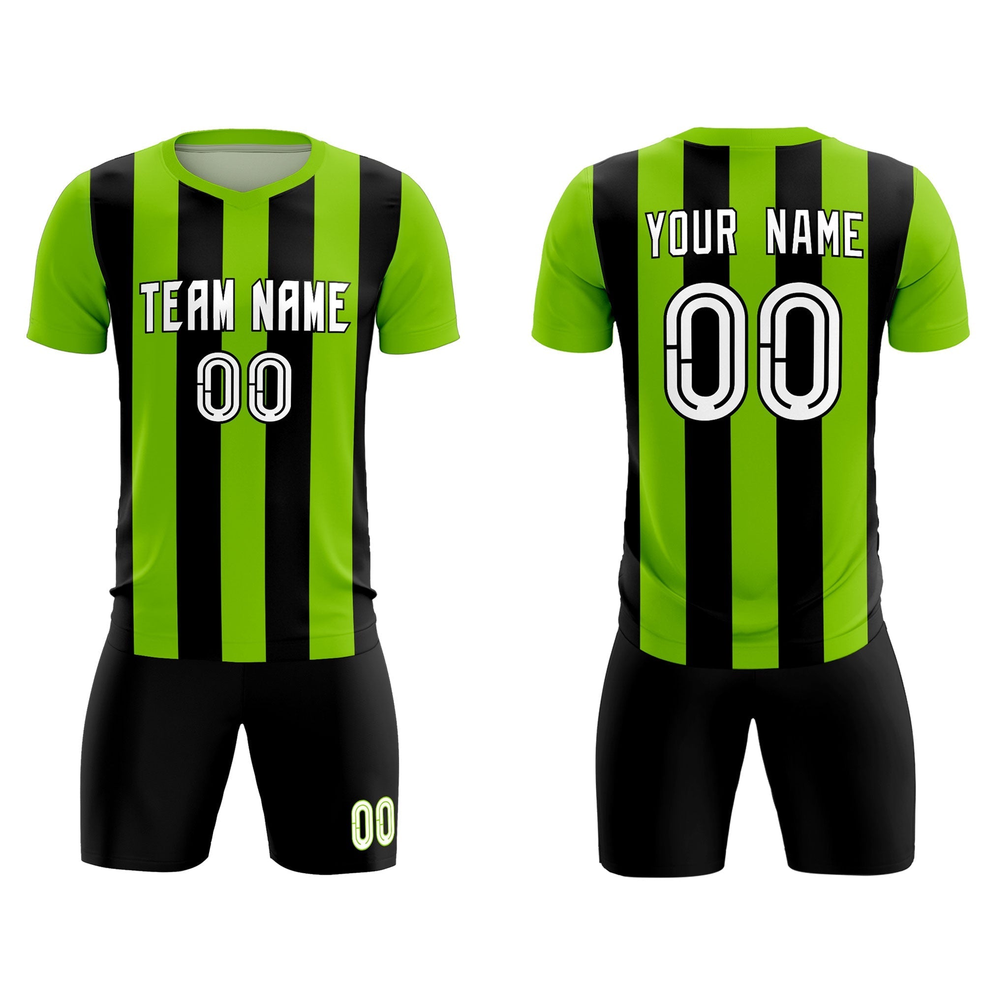 Custom Neon Green Black Vertical Stripes Casual Outdoor Football Kits Jersey