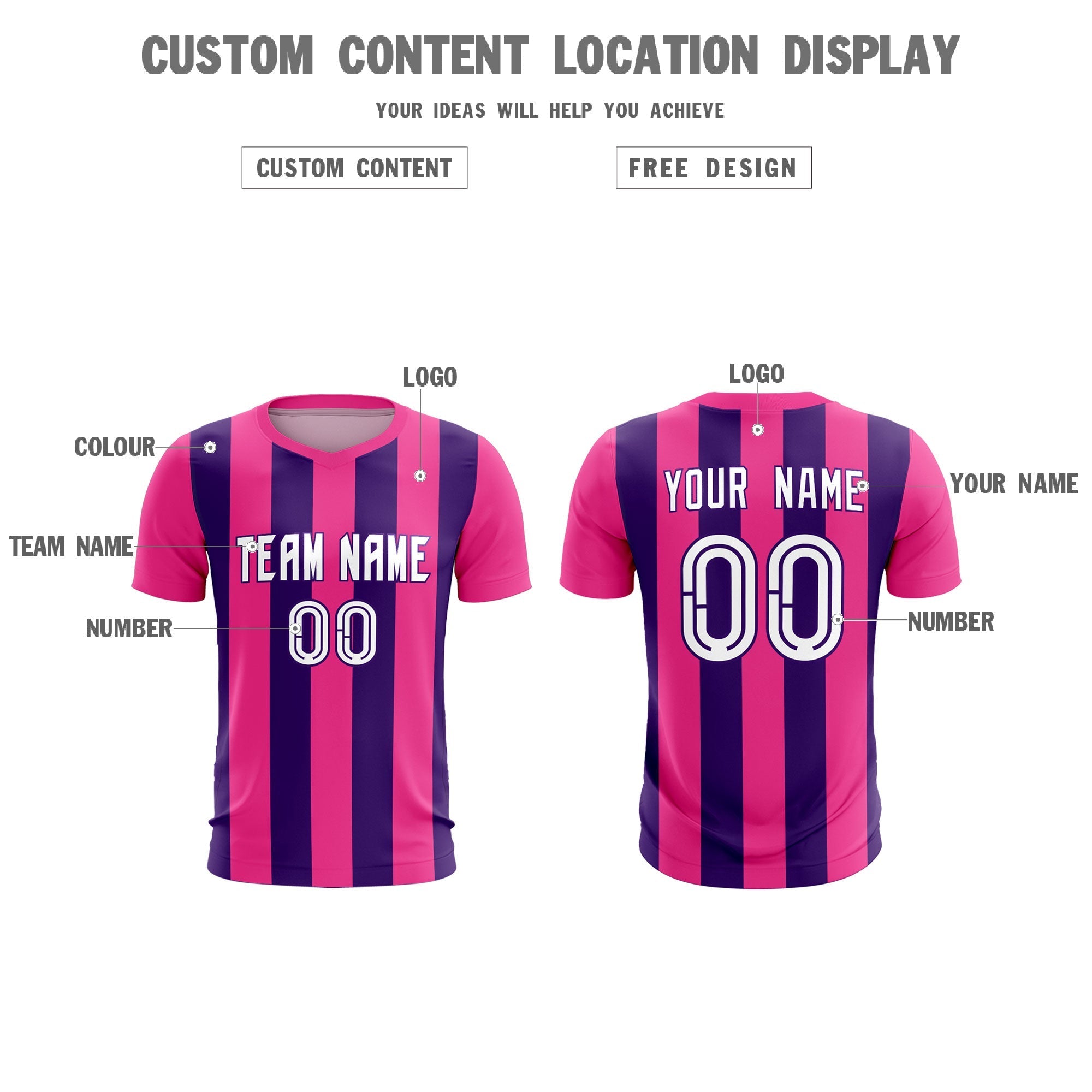 Custom Pink Purple Vertical Stripes Casual Outdoor Football Kits Jersey