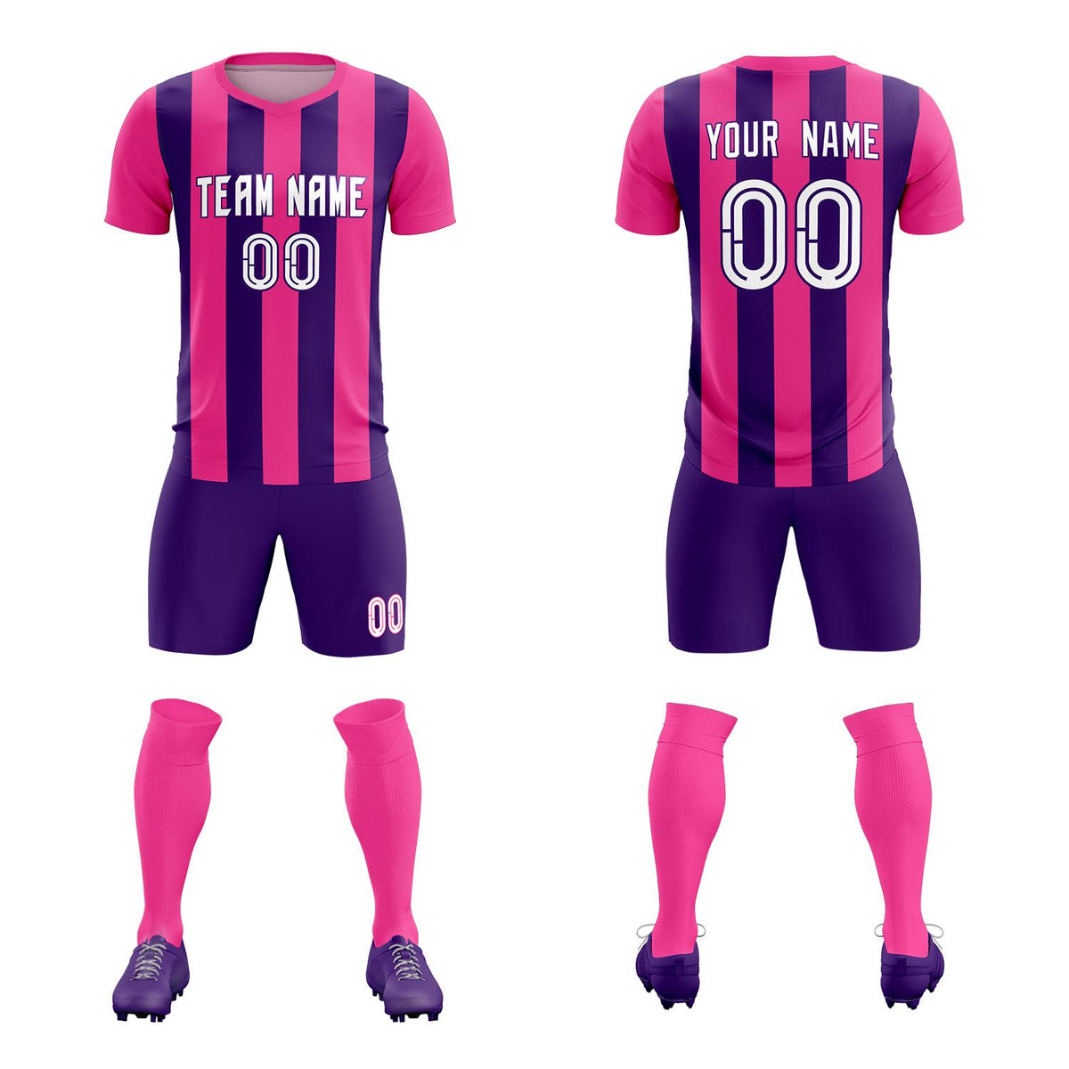 Custom Pink Purple Vertical Stripes Casual Outdoor Football Kits Jersey