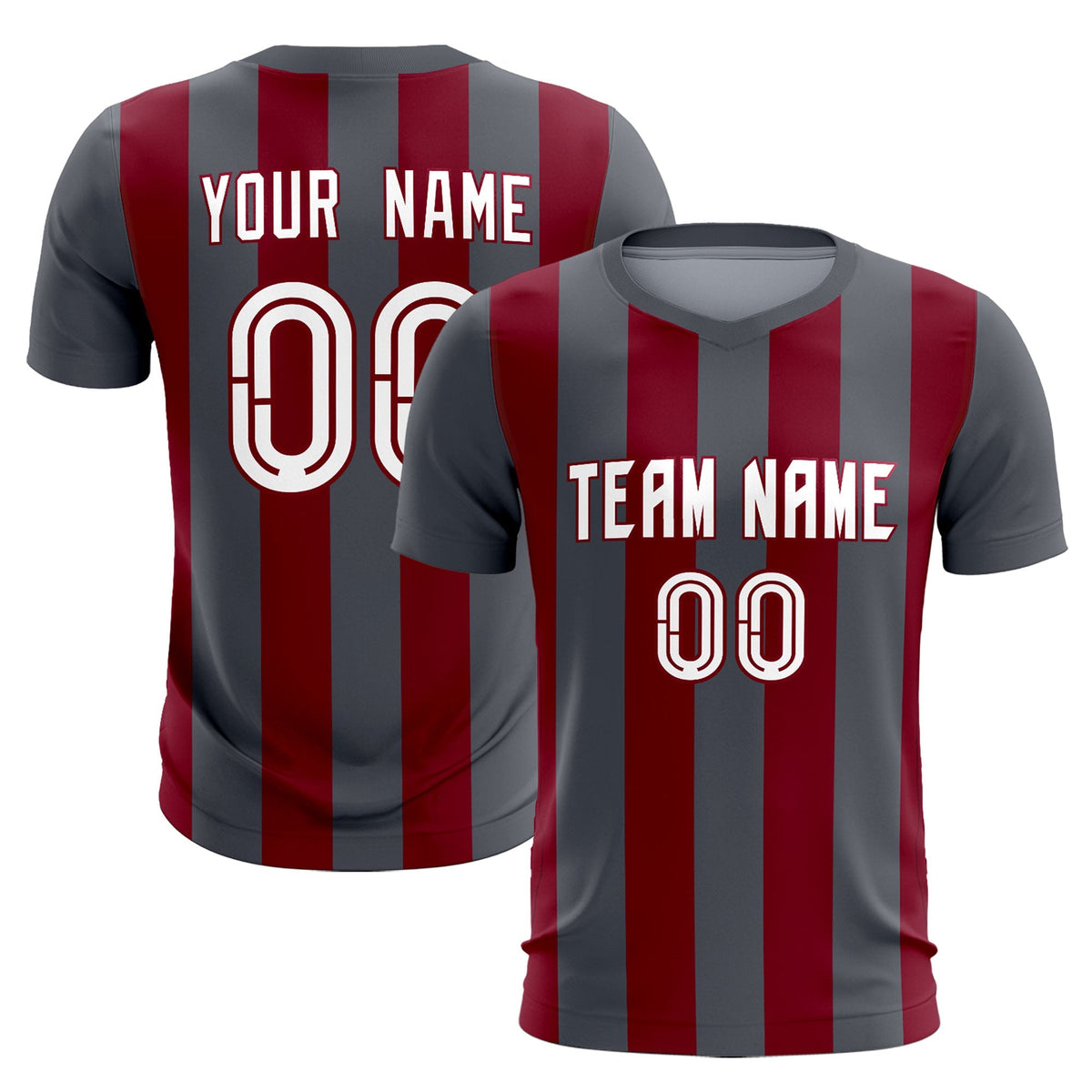 Custom Dark Gray Crimson Vertical Stripes Casual Outdoor Football Kits Jersey