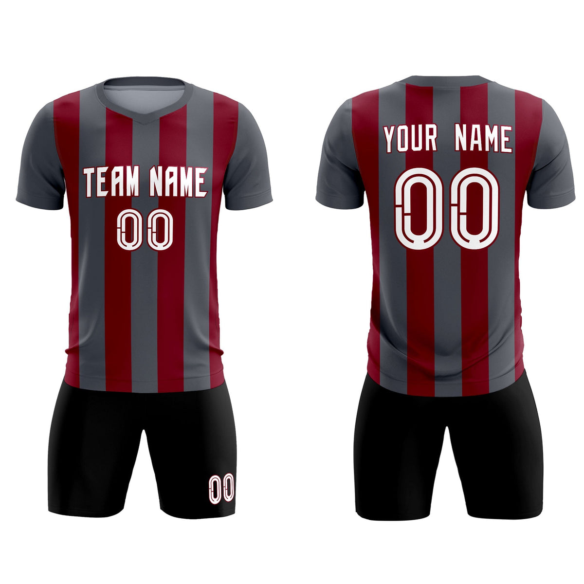 Custom Dark Gray Crimson Vertical Stripes Casual Outdoor Football Kits Jersey