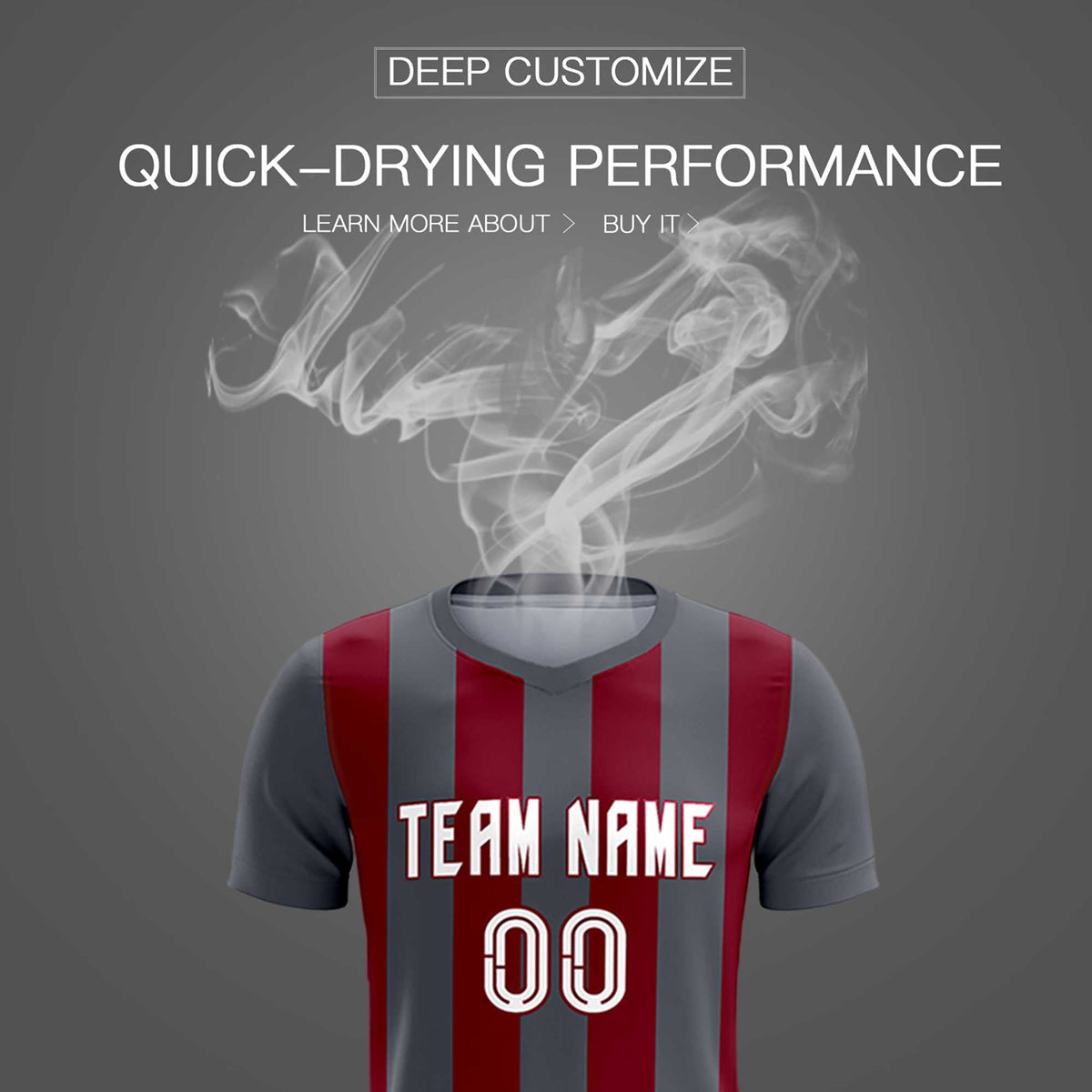 Custom Dark Gray Crimson Vertical Stripes Casual Outdoor Football Kits Jersey