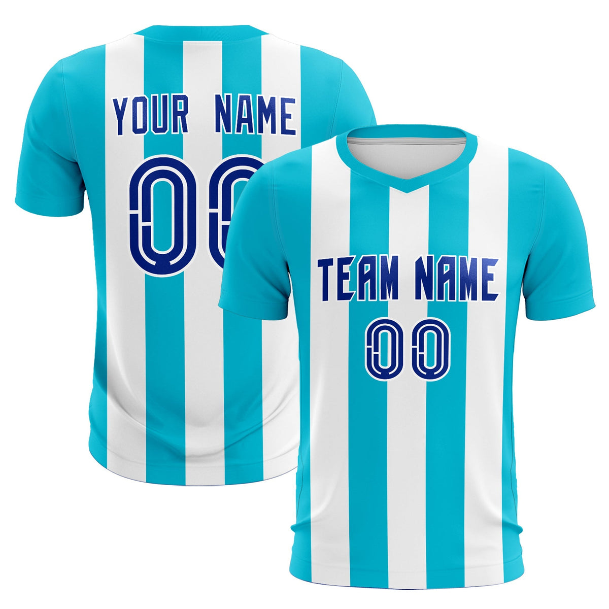 Custom White Sky Blue Vertical Stripes Casual Outdoor Football Kits Jersey