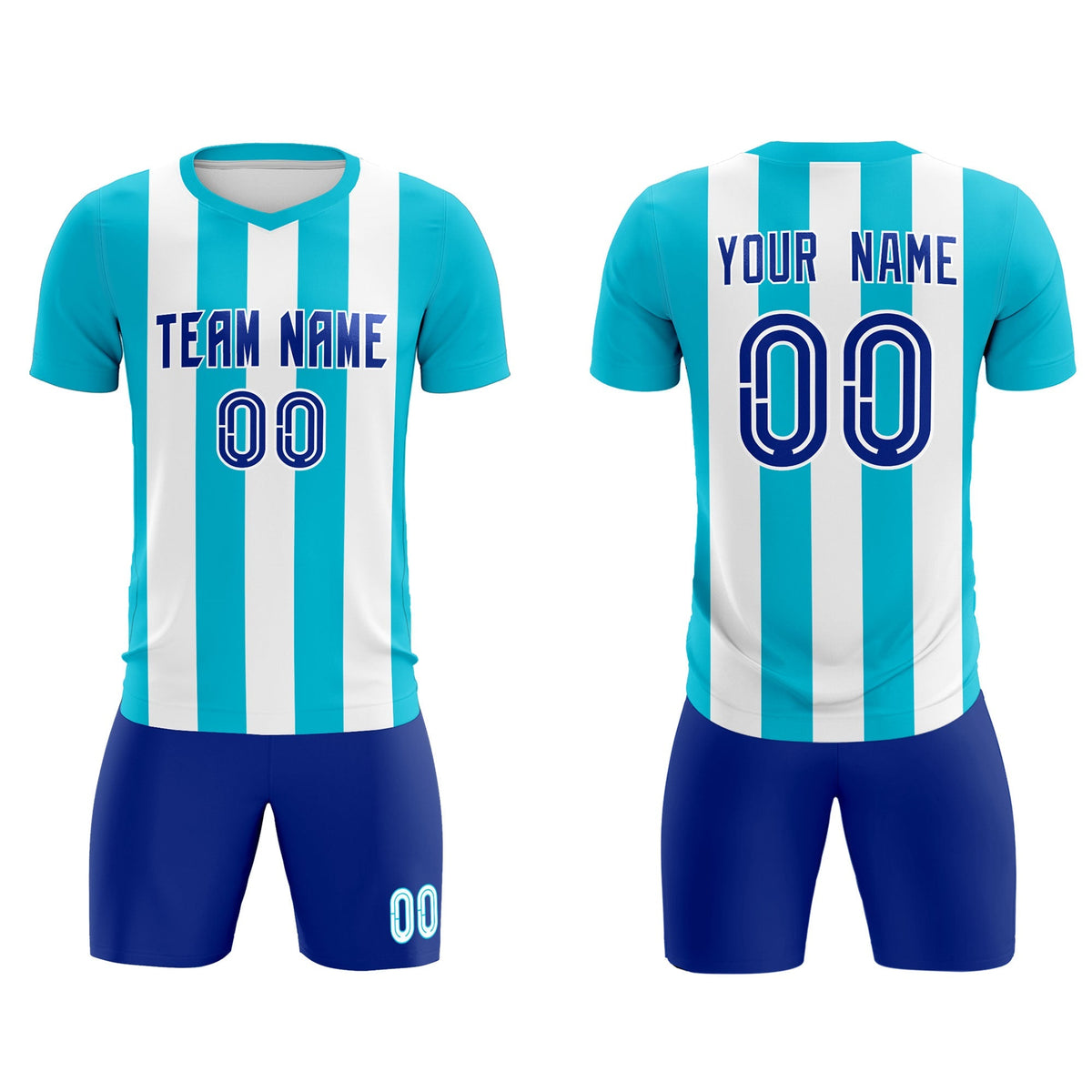 Custom White Sky Blue Vertical Stripes Casual Outdoor Football Kits Jersey