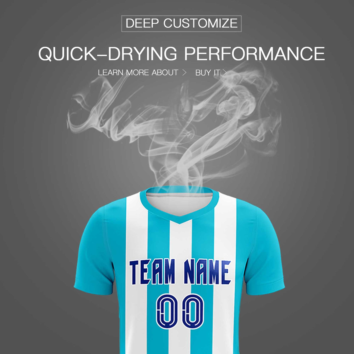 Custom White Sky Blue Vertical Stripes Casual Outdoor Football Kits Jersey
