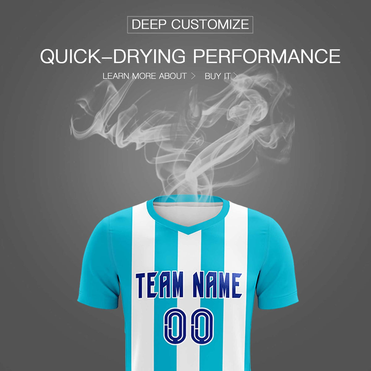 Custom White Sky Blue Vertical Stripes Casual Outdoor Football Kits Jersey