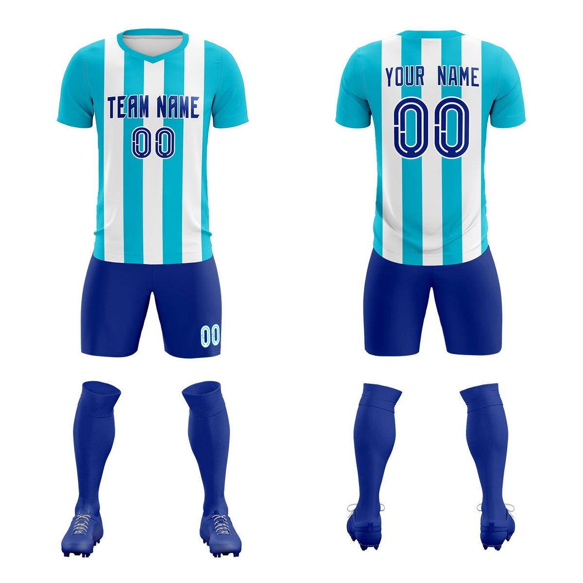 Custom White Sky Blue Vertical Stripes Casual Outdoor Football Kits Jersey