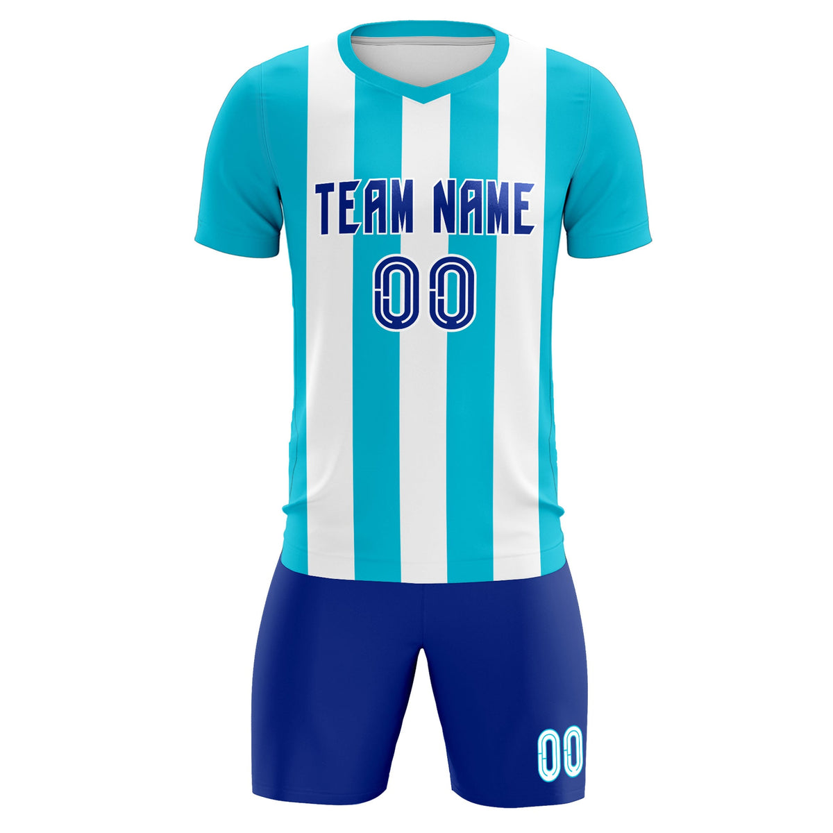 Custom White Sky Blue Vertical Stripes Casual Outdoor Football Kits Jersey