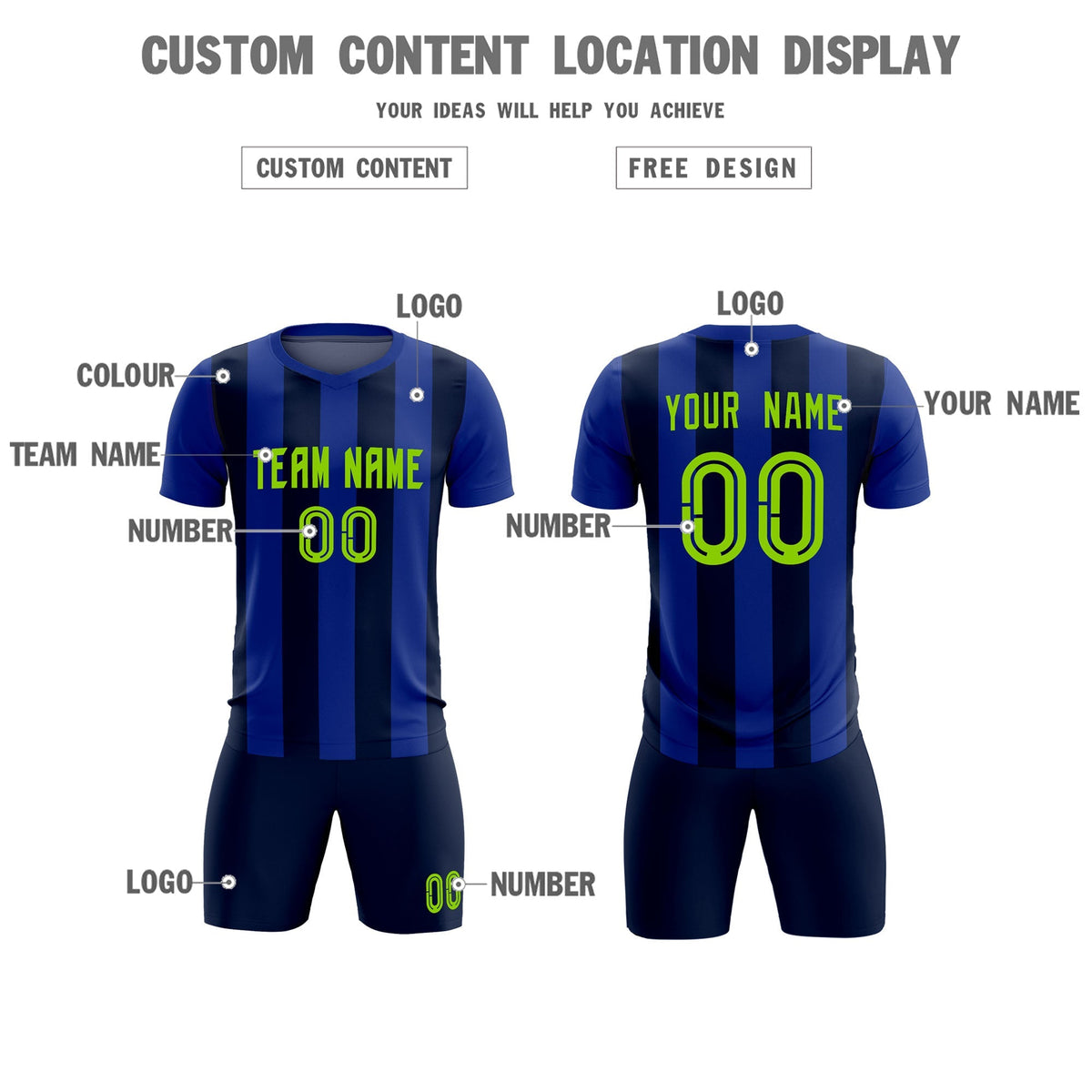 Custom Royal Navy Vertical Stripes Casual Outdoor Football Kits Jersey