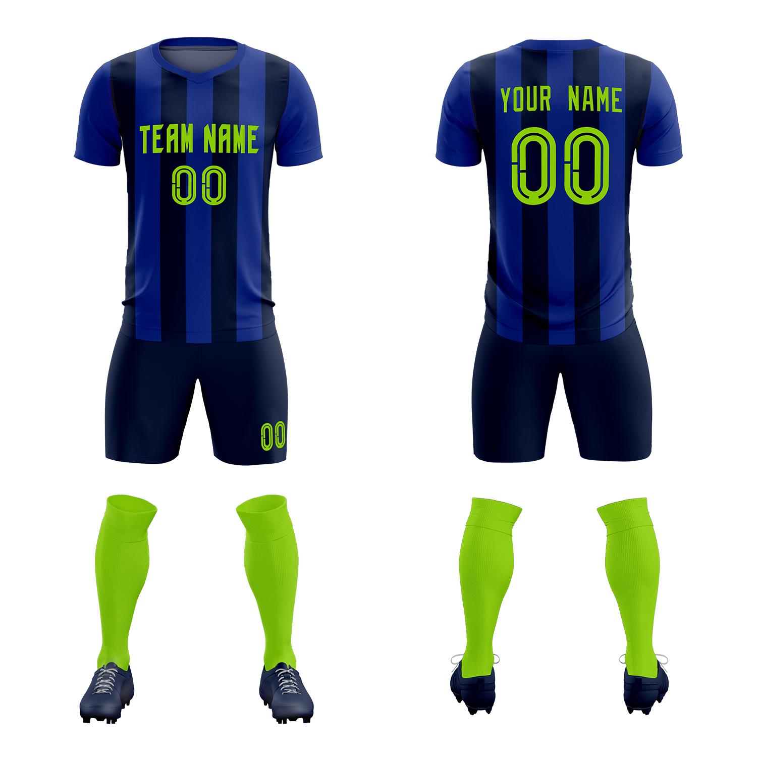 Custom Royal Navy Vertical Stripes Casual Outdoor Football Kits Jersey