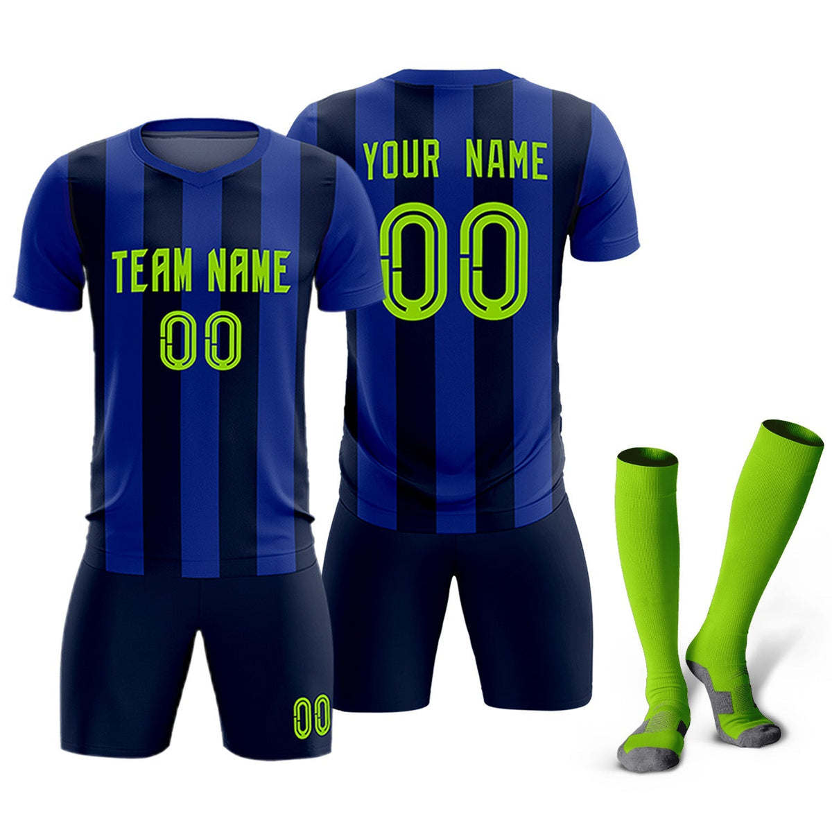 Custom Royal Navy Vertical Stripes Casual Outdoor Football Kits Jersey
