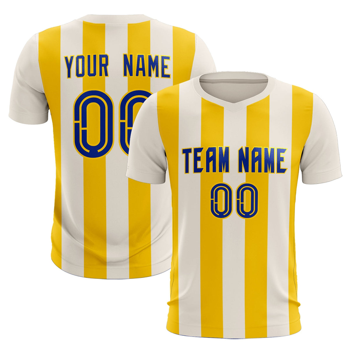Custom Cream Gold Vertical Stripes Casual Outdoor Football Kits Jersey