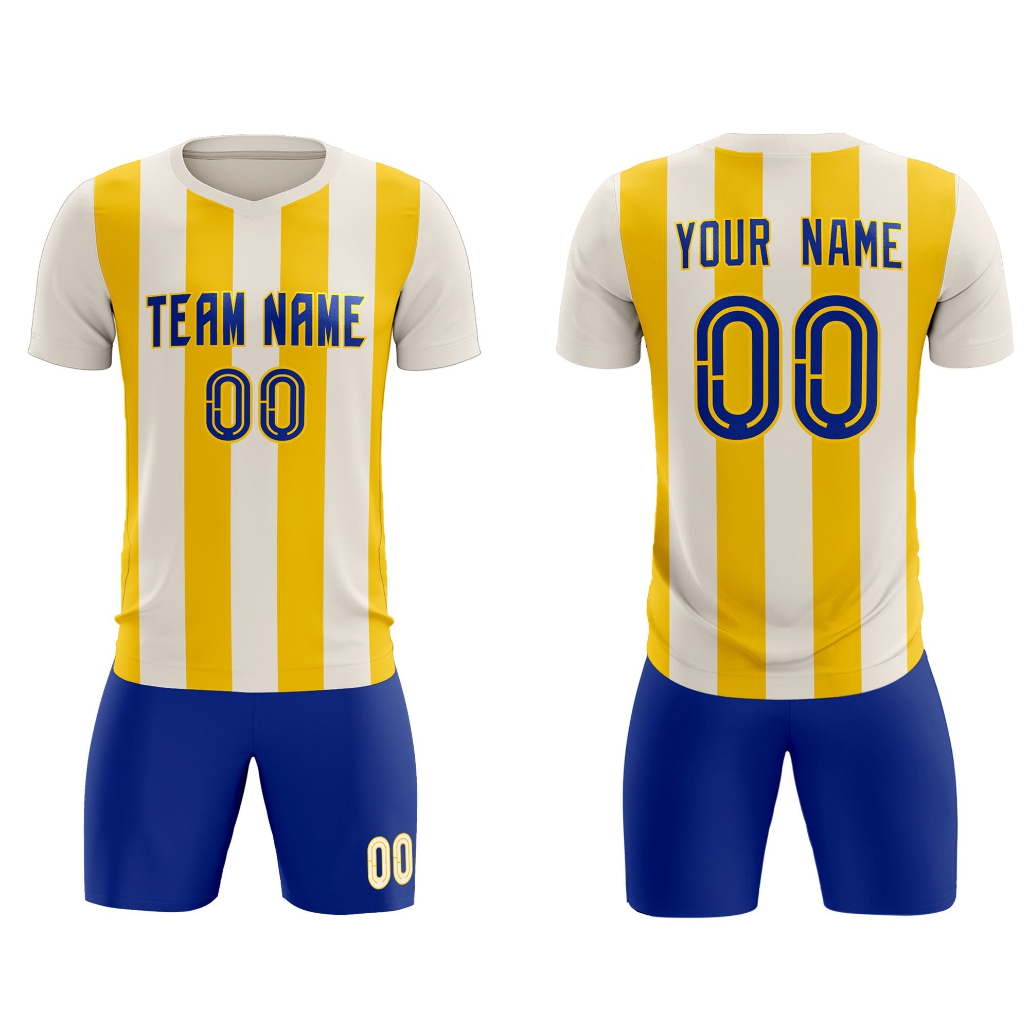 Custom Cream Gold Vertical Stripes Casual Outdoor Football Kits Jersey