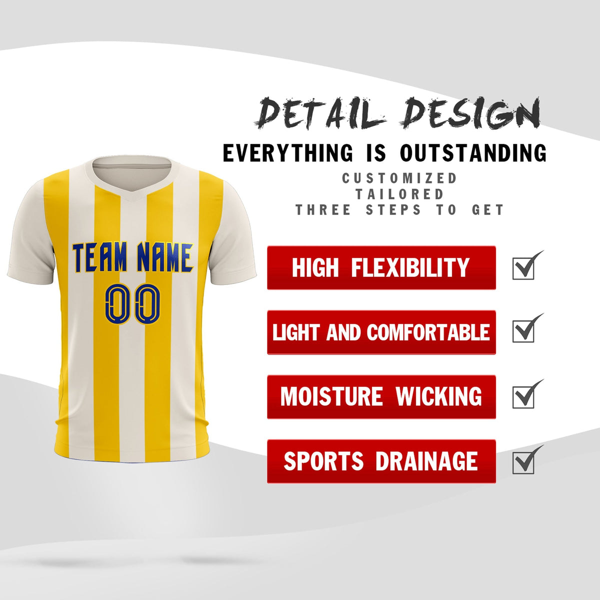 Custom Cream Gold Vertical Stripes Casual Outdoor Football Kits Jersey