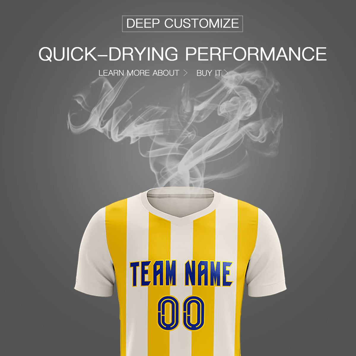 Custom Cream Gold Vertical Stripes Casual Outdoor Football Kits Jersey