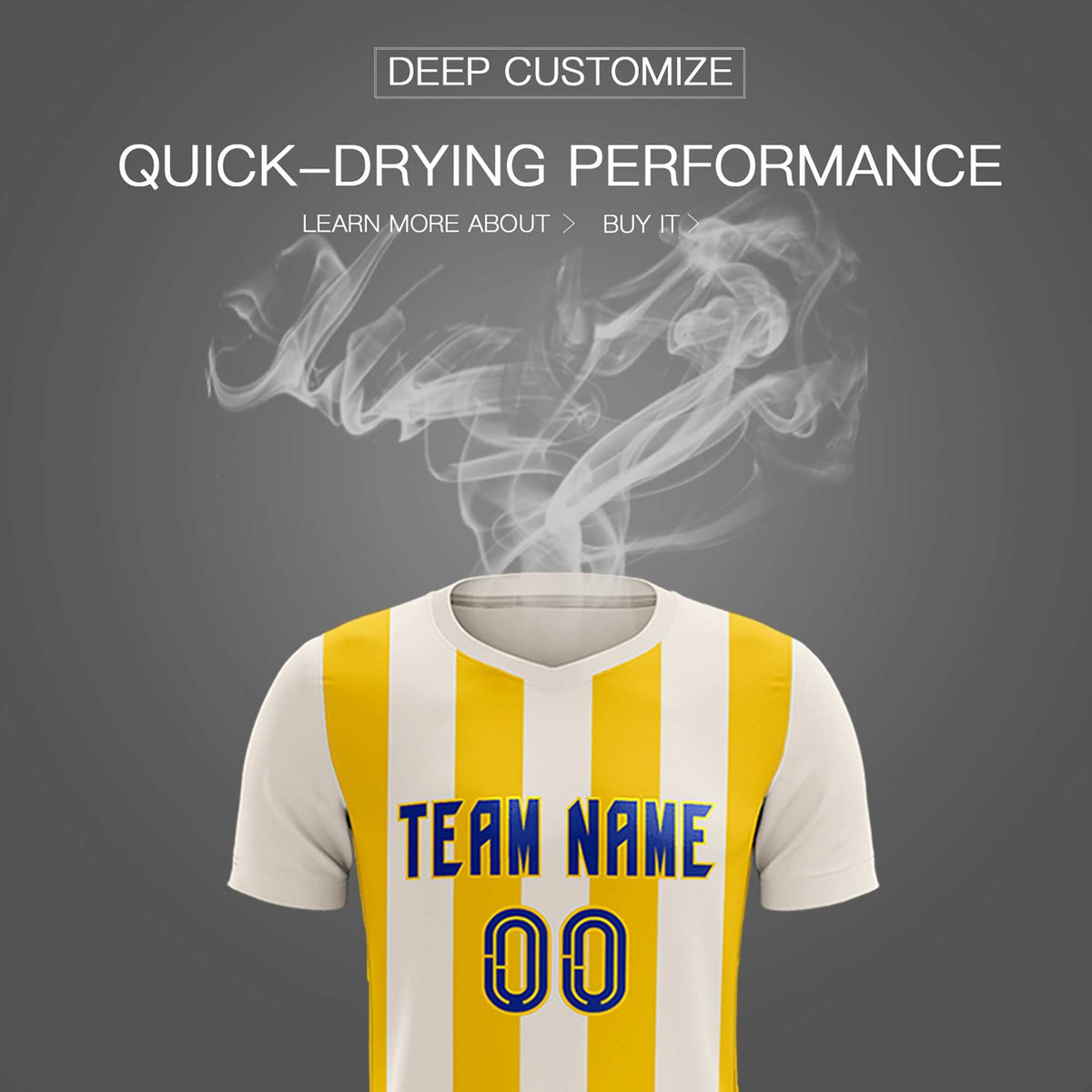 Custom Cream Gold Vertical Stripes Casual Outdoor Football Kits Jersey