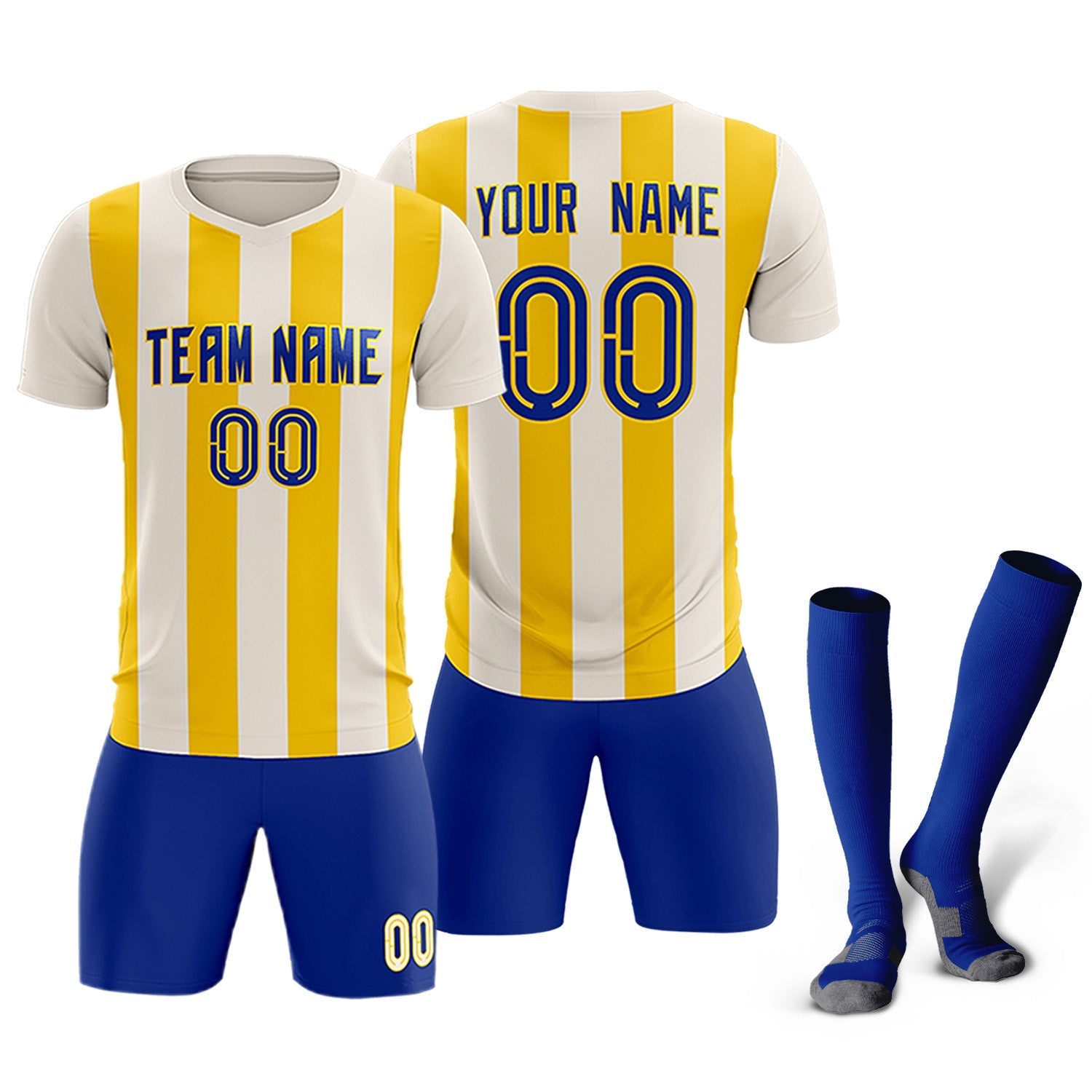 Custom Cream Gold Vertical Stripes Casual Outdoor Football Kits Jersey