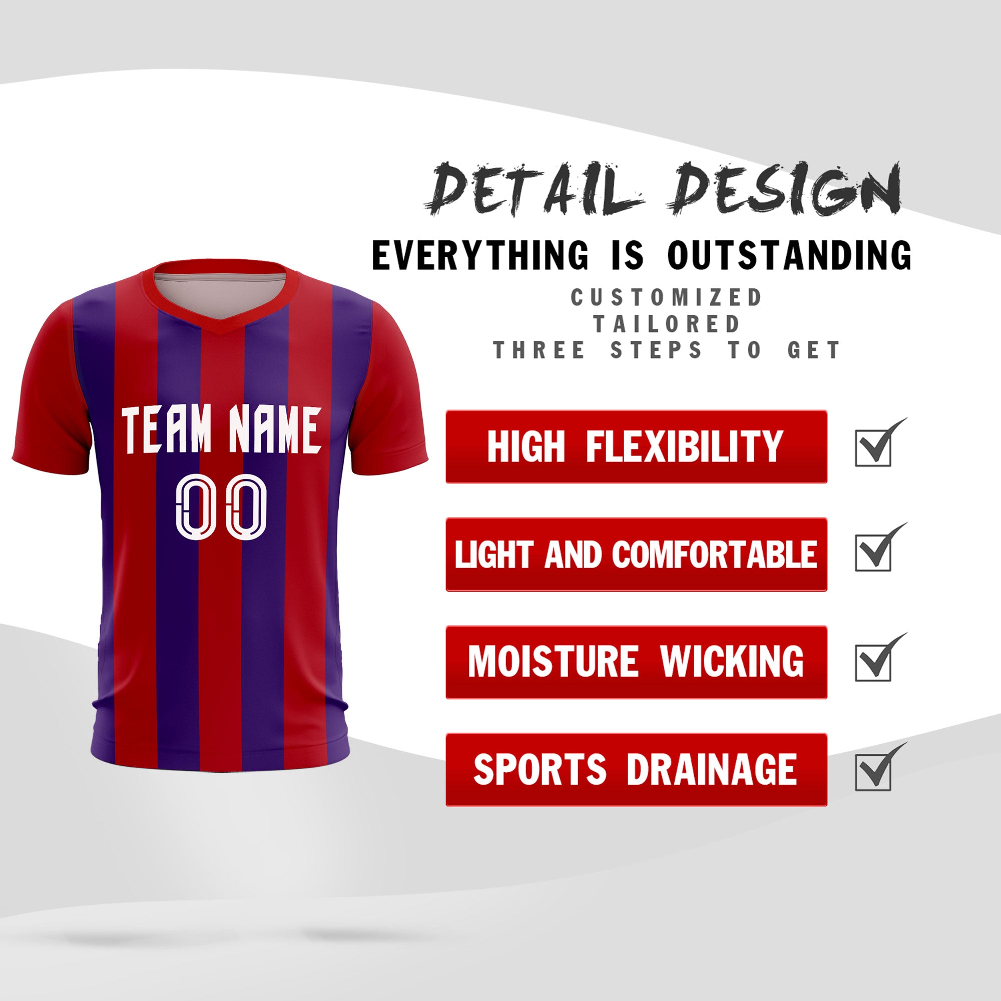 Custom Red Purple Vertical Stripes Casual Outdoor Football Kits Jersey