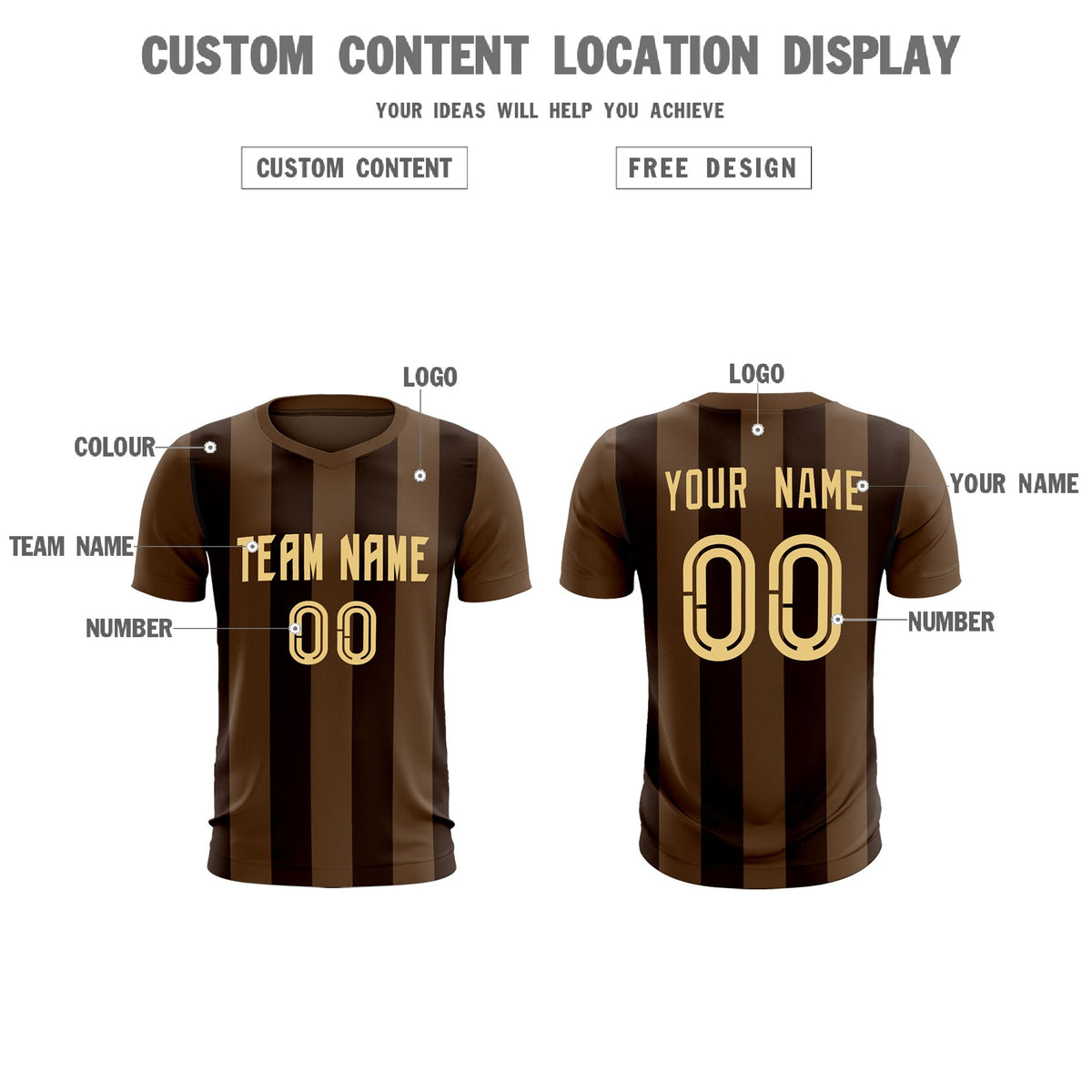 Custom Light Brown Brown Vertical Stripes Casual Outdoor Football Kits Jersey