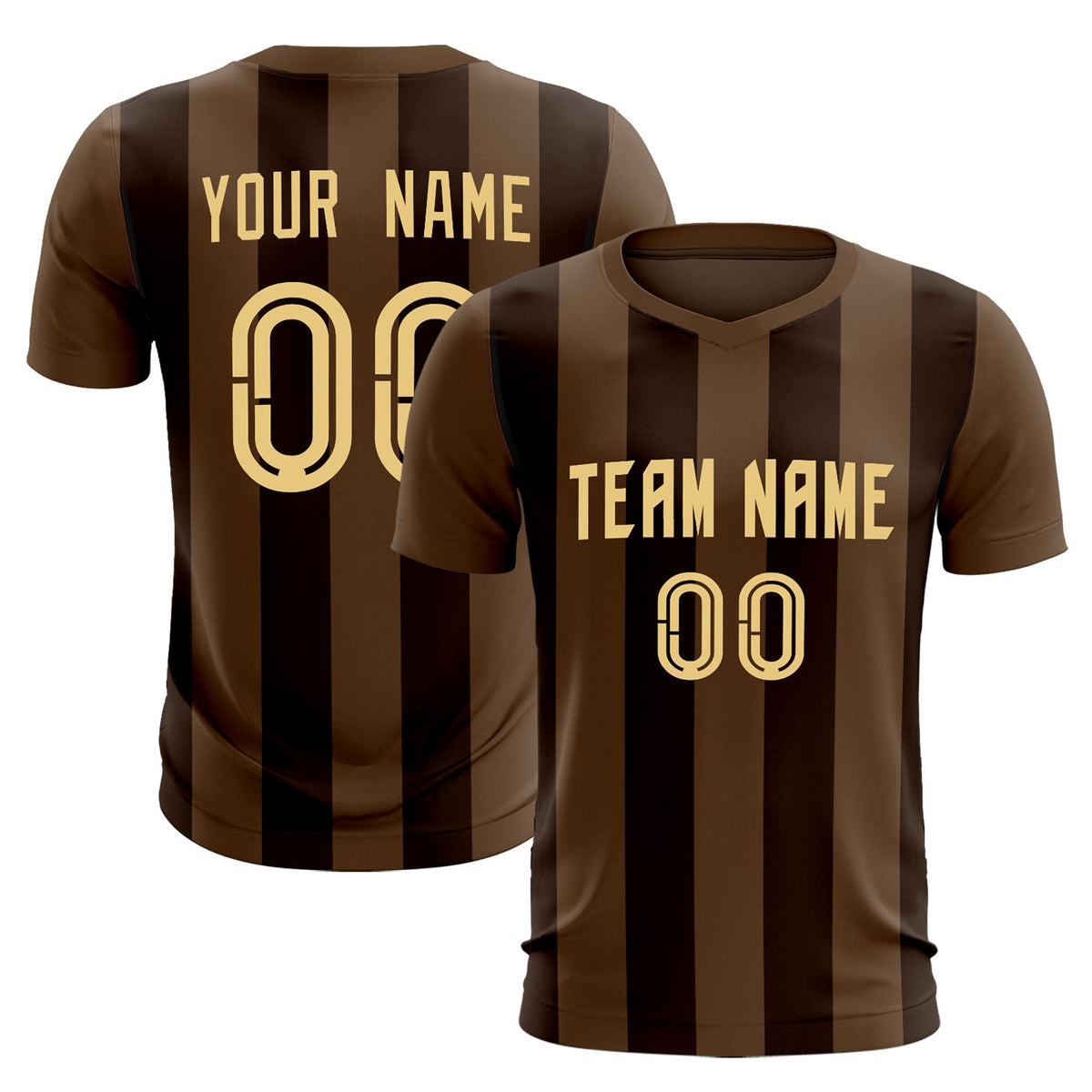 Custom Light Brown Brown Vertical Stripes Casual Outdoor Football Kits Jersey
