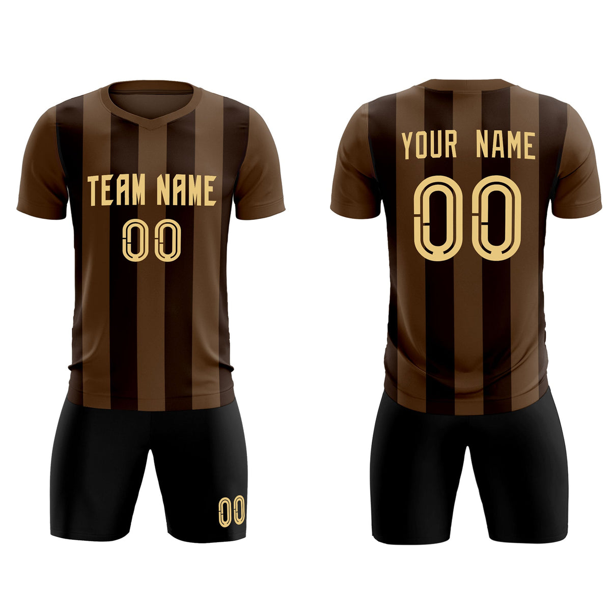 Custom Light Brown Brown Vertical Stripes Casual Outdoor Football Kits Jersey