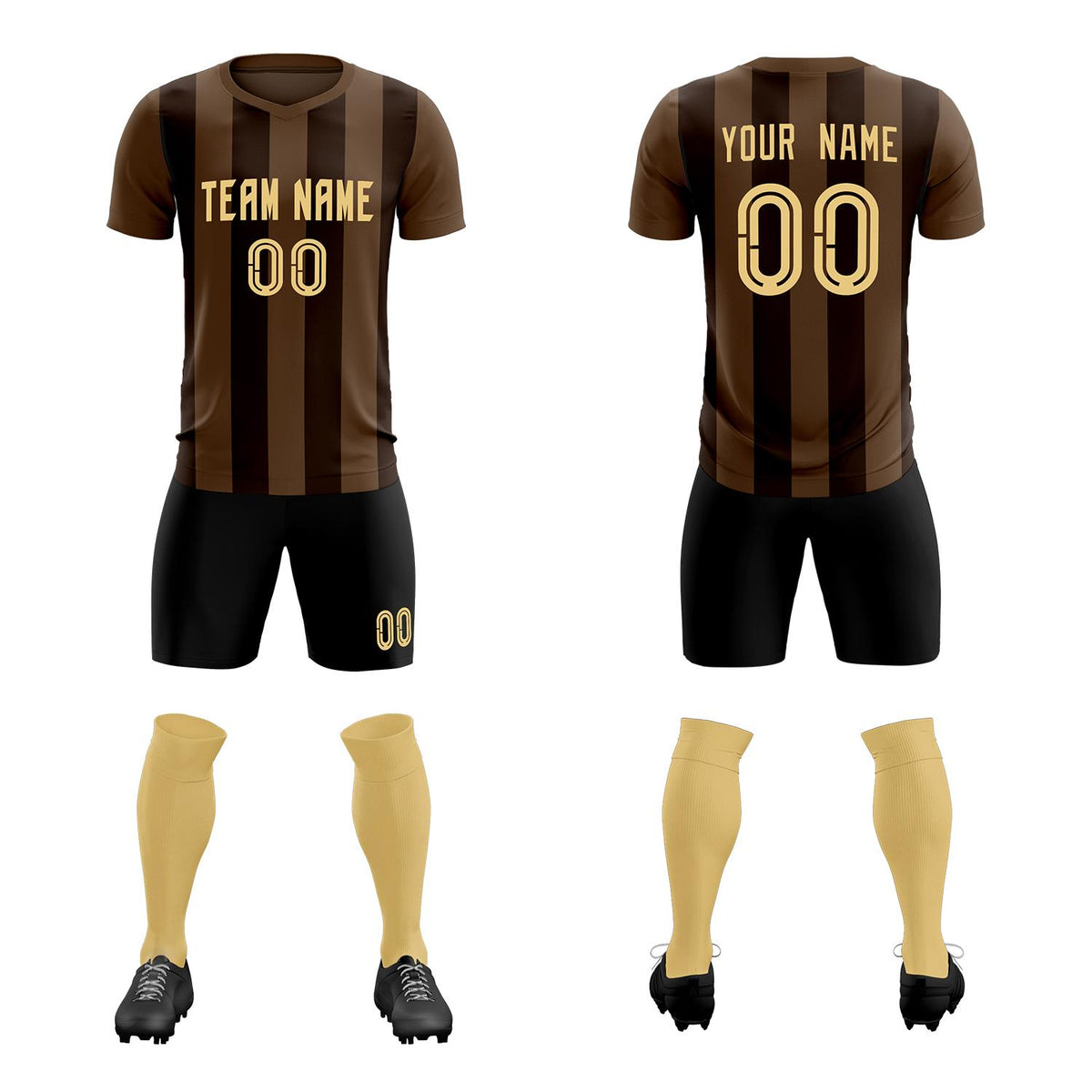 Custom Light Brown Brown Vertical Stripes Casual Outdoor Football Kits Jersey