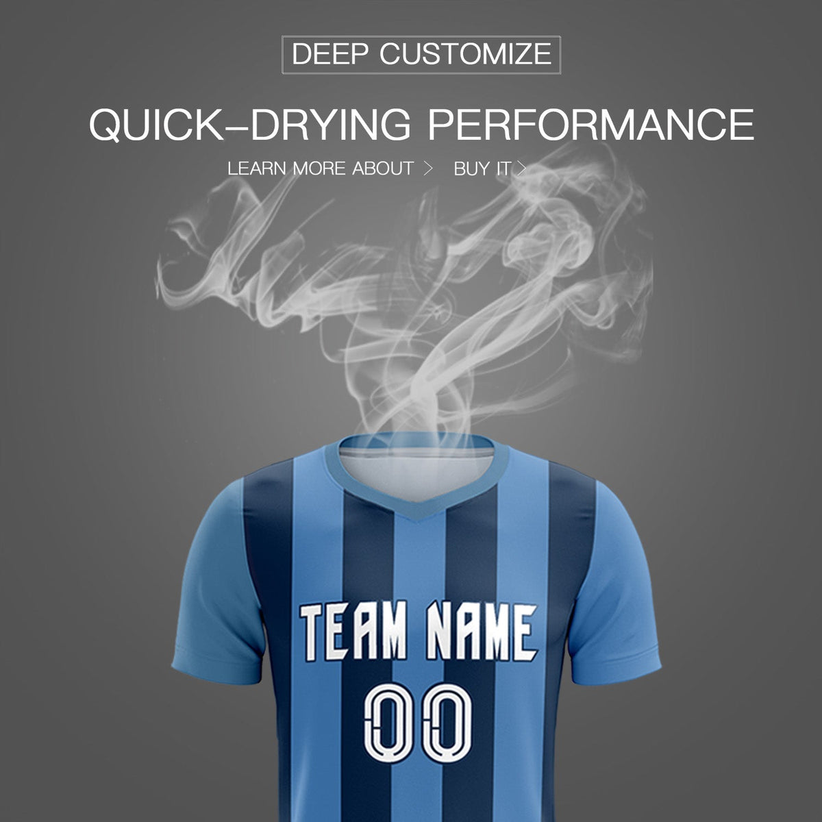 Custom Light Blue Midnight Blue Vertical Stripes Casual Outdoor Football Kits Jersey