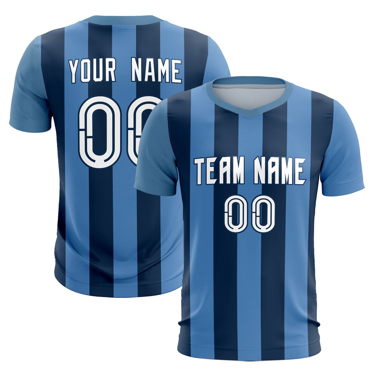 Custom Light Blue Midnight Blue Vertical Stripes Casual Outdoor Football Kits Jersey