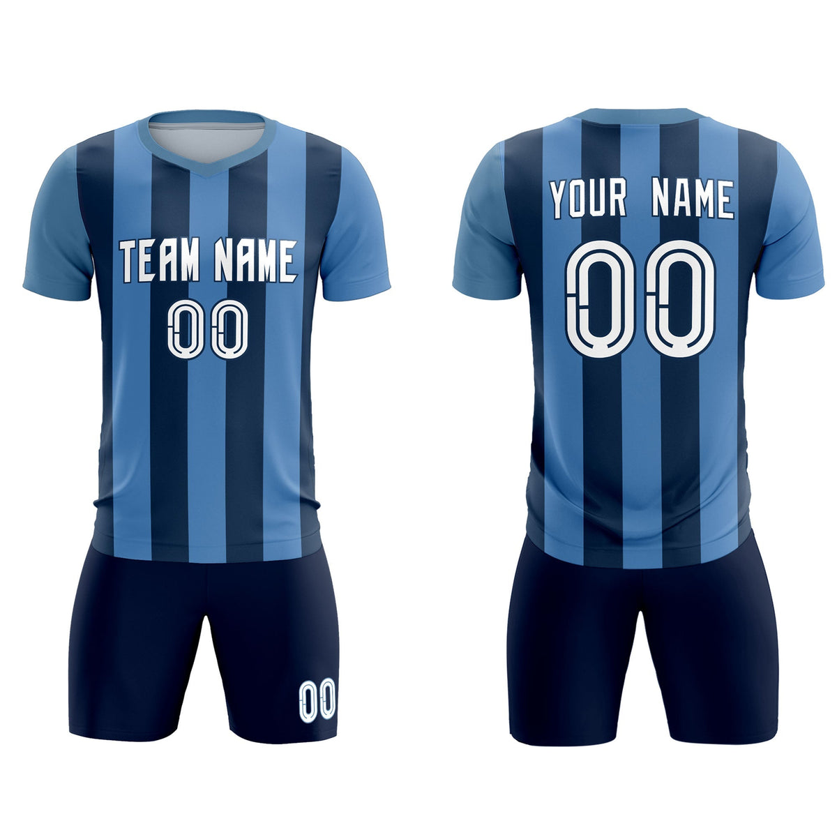 Custom Light Blue Midnight Blue Vertical Stripes Casual Outdoor Football Kits Jersey