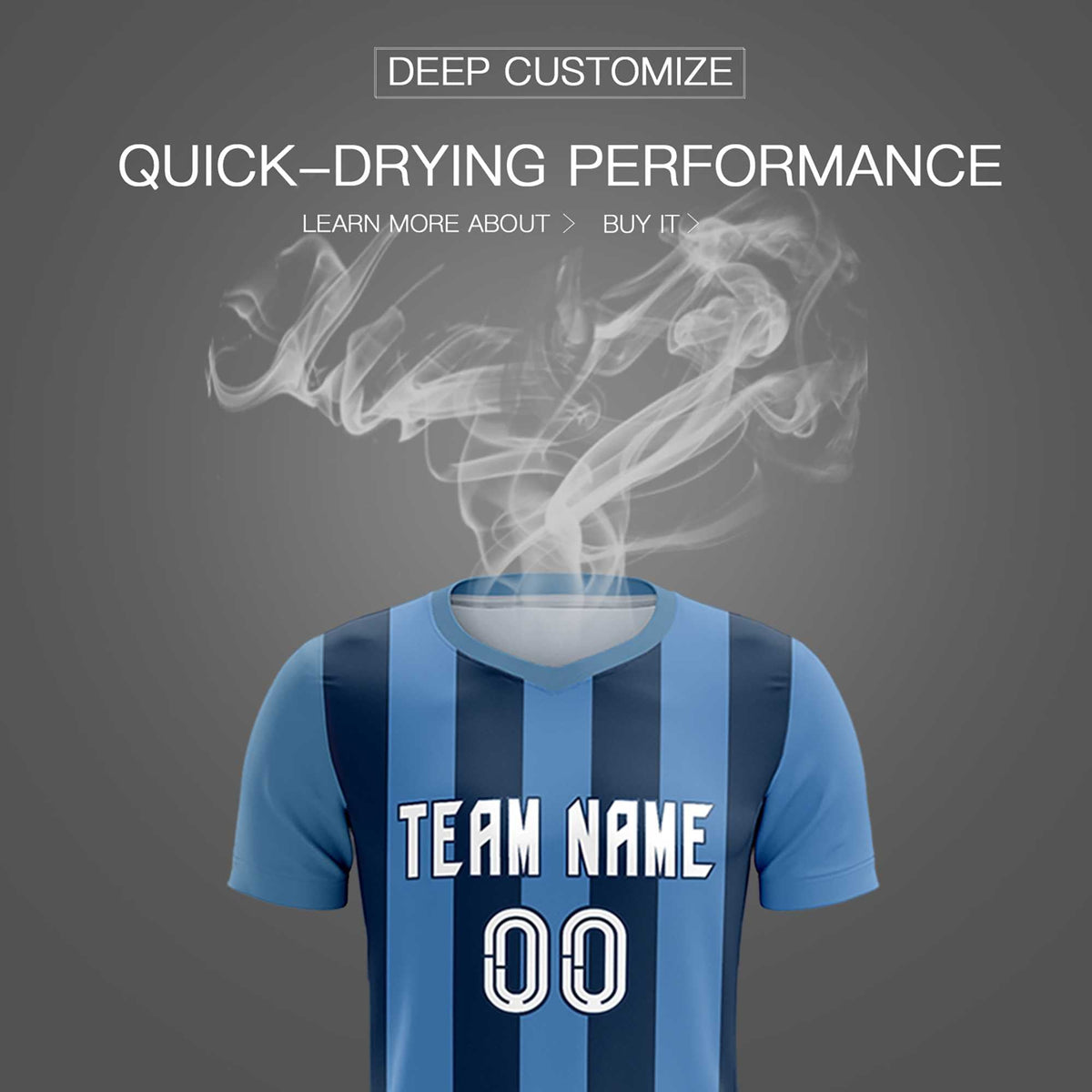 Custom Light Blue Midnight Blue Vertical Stripes Casual Outdoor Football Kits Jersey