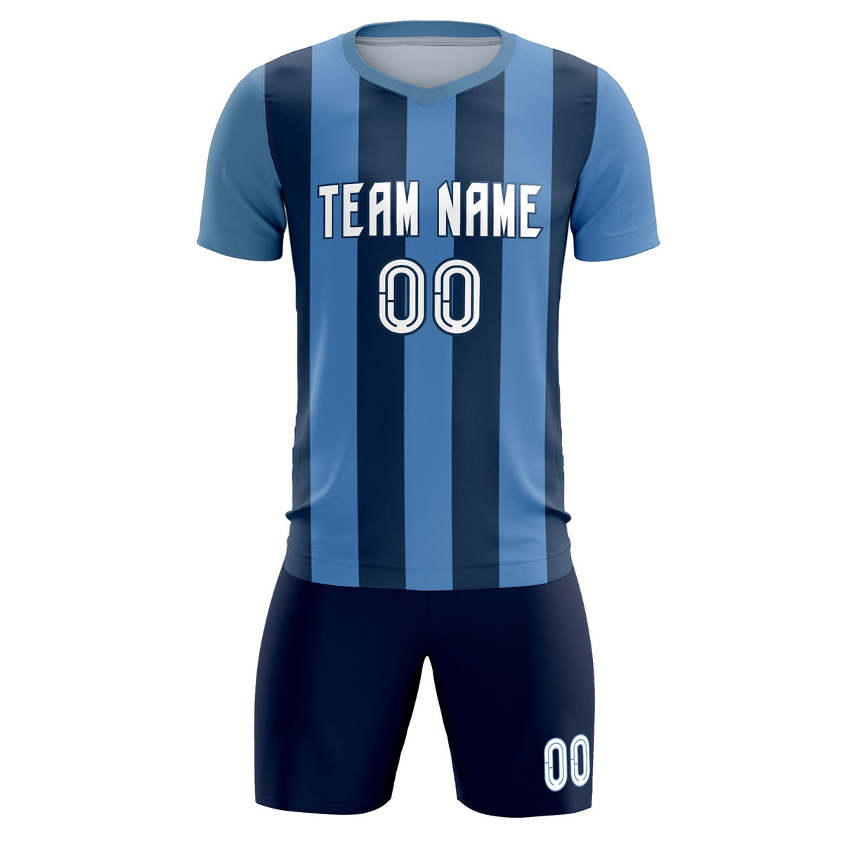 Custom Light Blue Midnight Blue Vertical Stripes Casual Outdoor Football Kits Jersey