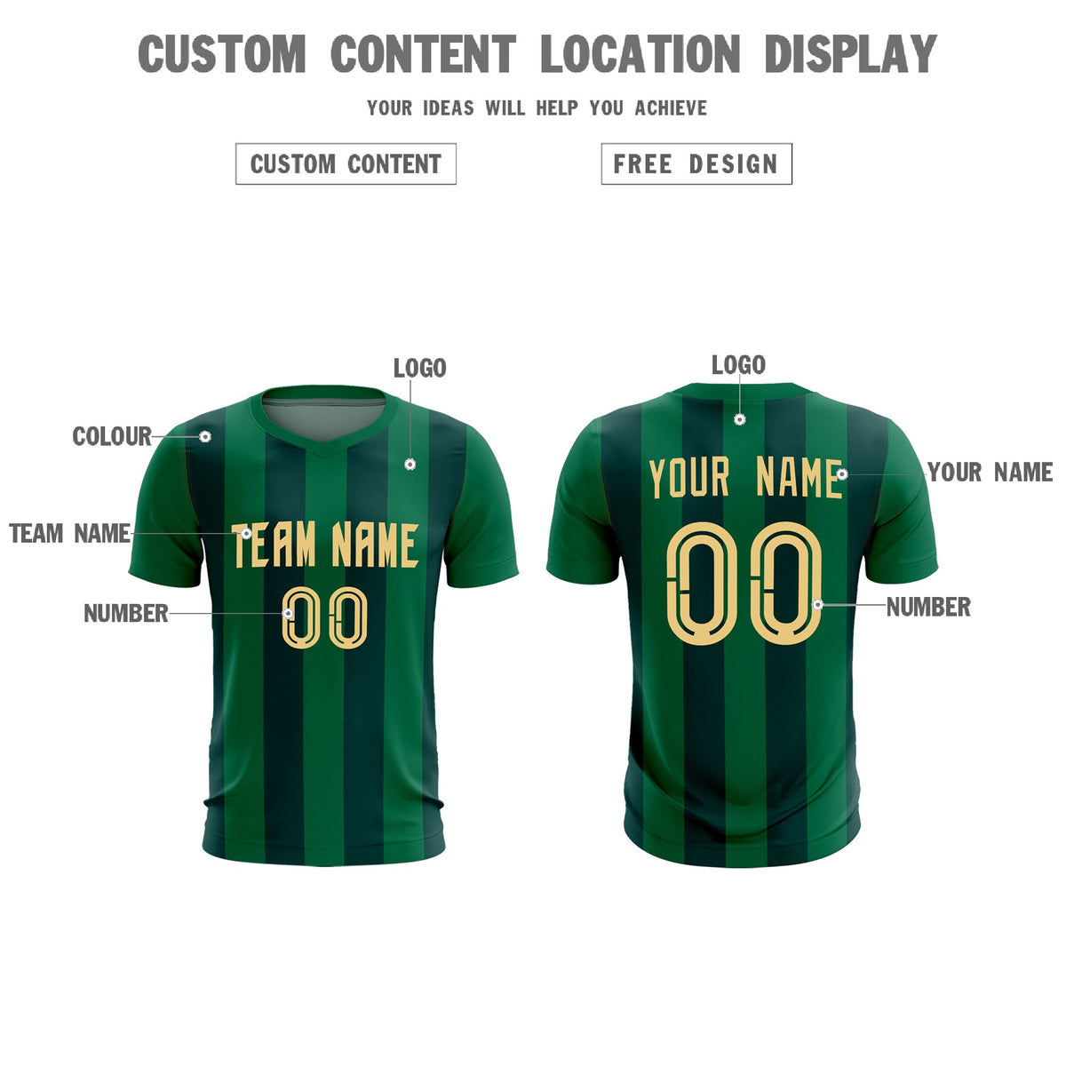 Custom Kelly Green Midnight Green Vertical Stripes Casual Outdoor Football Kits Jersey