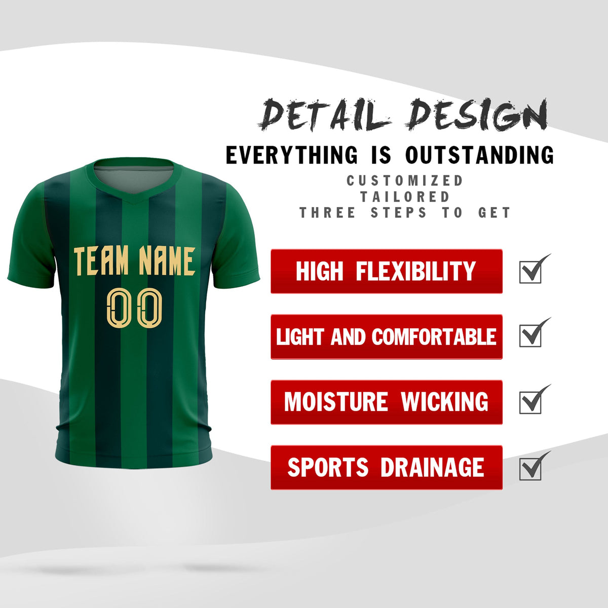 Custom Kelly Green Midnight Green Vertical Stripes Casual Outdoor Football Kits Jersey