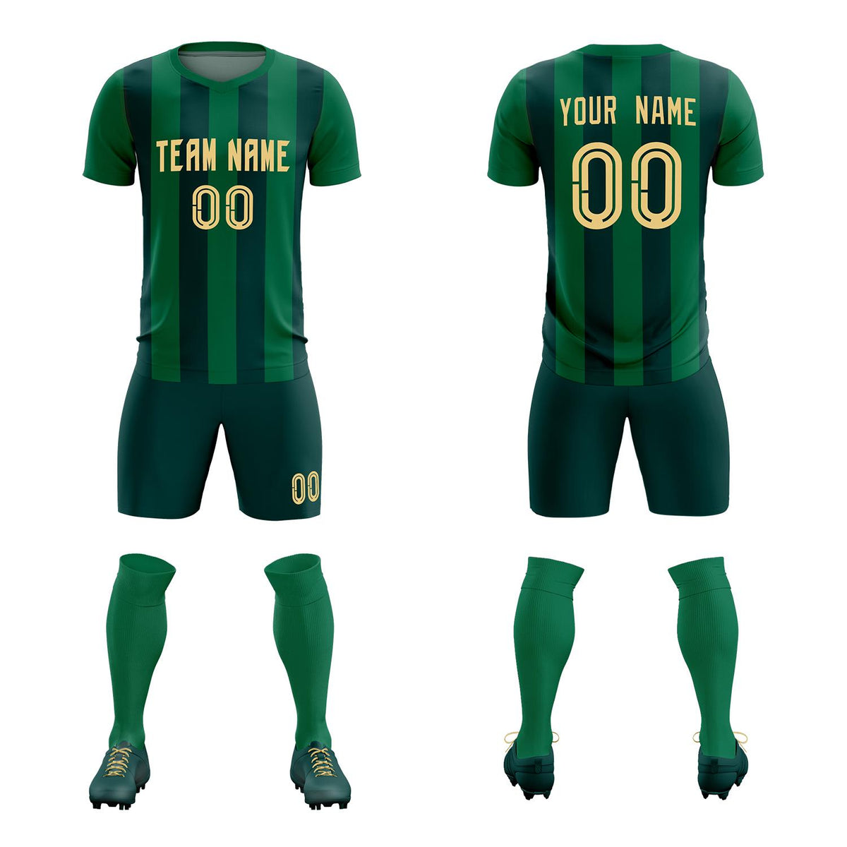 Custom Kelly Green Midnight Green Vertical Stripes Casual Outdoor Football Kits Jersey